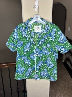 Printfresh Tiger Queen Print Organic Cotton Short Sleeve Pajama Top Size M